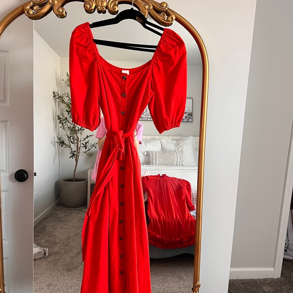 Elegant Red Button-Down Dress